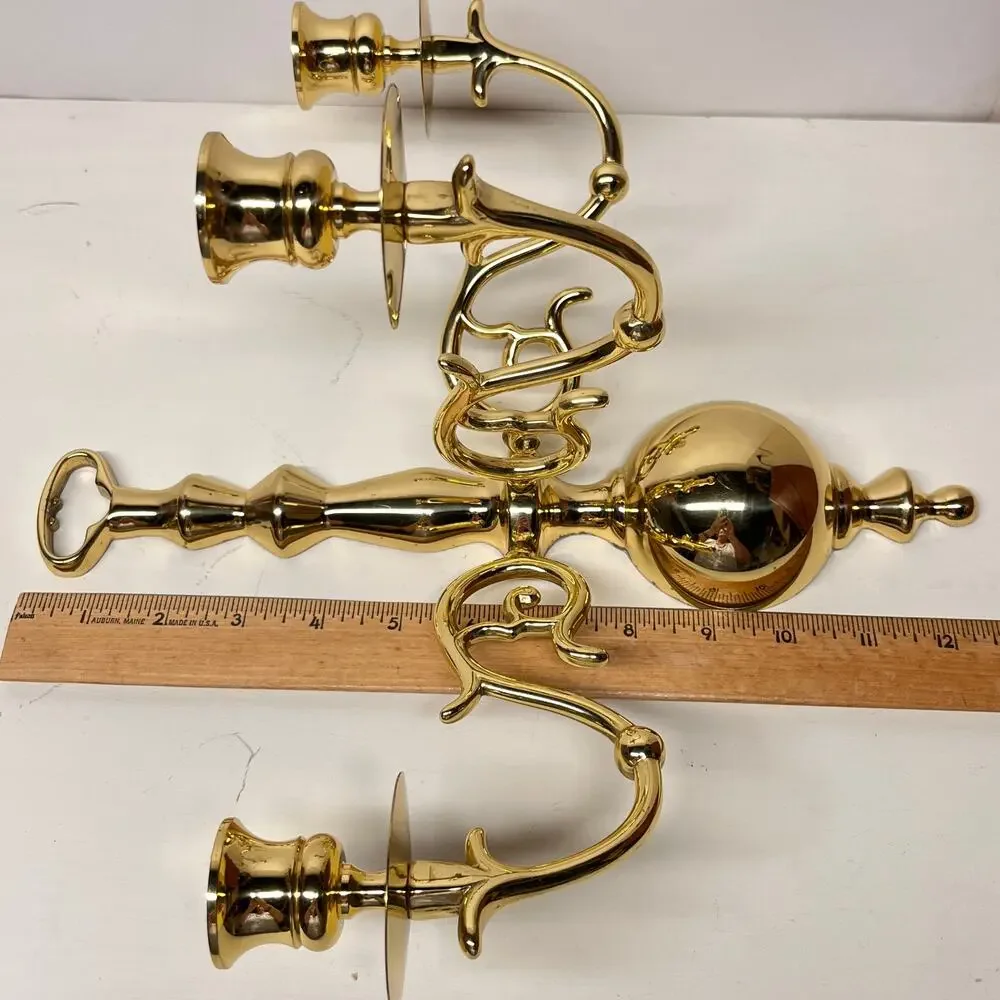 Three Arm Solid Brass Candle Holder Wall Sconce